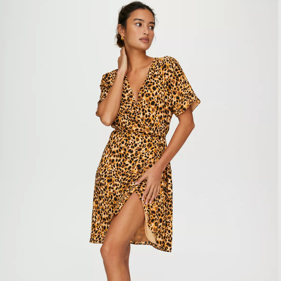Aritizia Babaton Wallace Leopard Print Knee-Length V-Neck Wrap Dress Size M - Picture 1 of 9